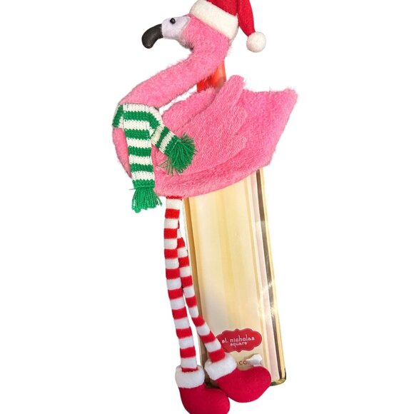 Pink Flamingo Christmas Wine Bottle Cover With Santa Hat & Scarf Decoration NEW - Picture 1 of 3